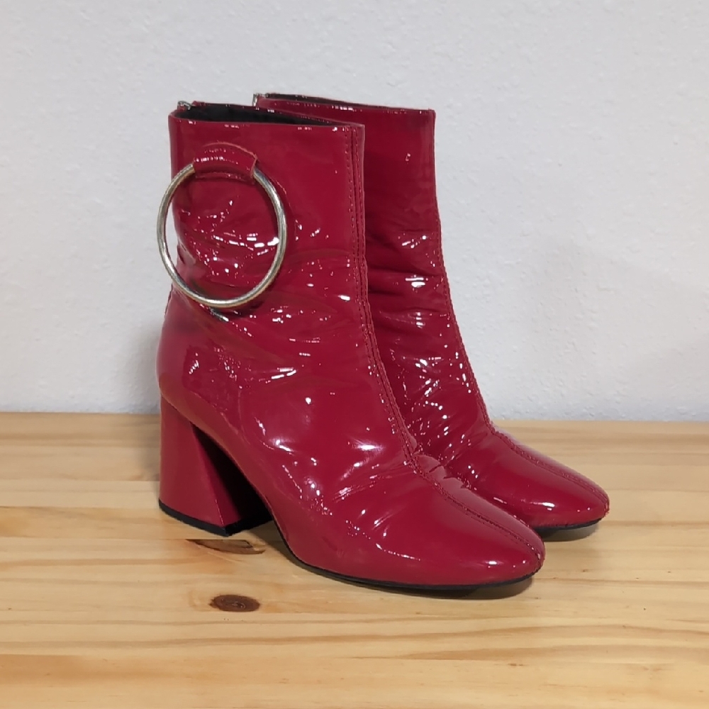 Topshop Glossy Red Heeled Boots
